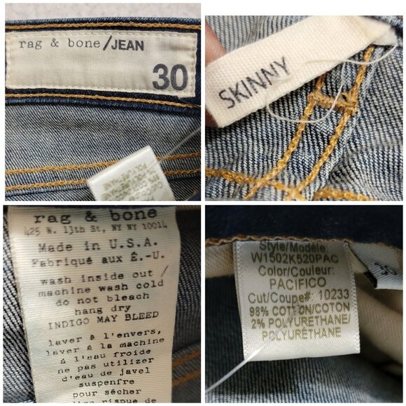 Rag Bone Womens Blue Pacifico Distressed Skinny Denim‎ Jeans Mid Rise Size 30 - Picture 6 of 10